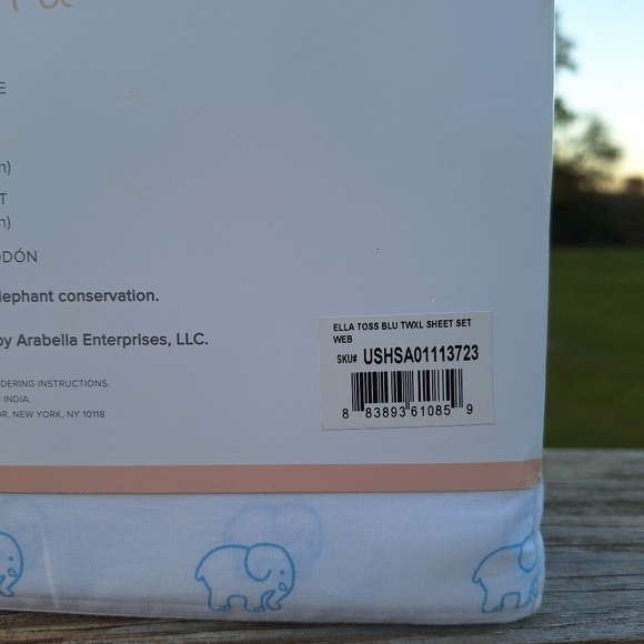NEW Ivory Ella Twin XL Bed Sheets Save the Elephants Blue Print 100% Cotton RARE - Picture 5 of 6
